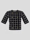Elisabetta Franchi T-shirt With Geometric Pattern And Gold Buttons In Nero/burro