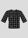 Elisabetta Franchi T-shirt With Geometric Pattern And Gold Buttons In Nero/burro