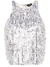 Elisabetta Franchi Sequined Tulle Top In Silver
