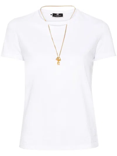 Elisabetta Franchi Cut-out Cotton T-shirt In Gesso