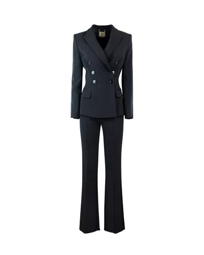 Elisabetta Franchi Double-breasted Crepe Suit With Satin Bands In Black