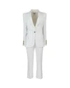 Elisabetta Franchi Cropped White Suit With Classic Blazer And Jewel Button In Yellow