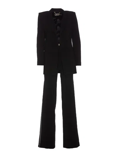 Elisabetta Franchi Logo Plaque Peak Lapels Suit In Black