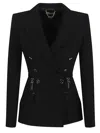 Elisabetta Franchi Tailored Black Blazer With Gold-tone Buttons In Blue