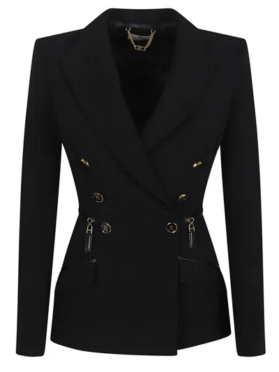 Elisabetta Franchi Tailored Black Blazer With Gold-tone Buttons In Blue