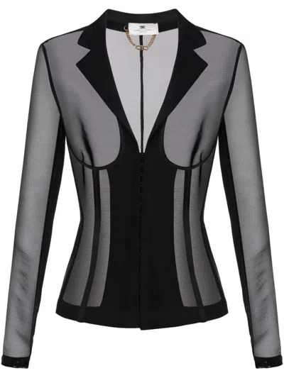 ELISABETTA FRANCHI ELISABETTA FRANCHI TAILORED BLACK JACKET WITH SHEER
