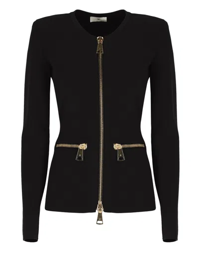 Elisabetta Franchi Tailored Black Knit Sweater With Maxi Gold Zippers