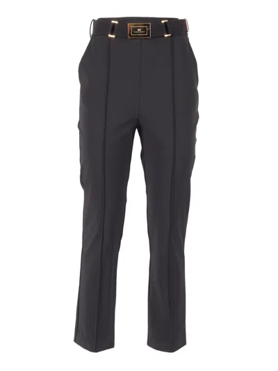 Elisabetta Franchi Tailored Black Mid Rise Straight-leg Pants