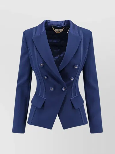 Elisabetta Franchi Tailored Blazer With Padded Shoulders And Covered Buttons In Blue