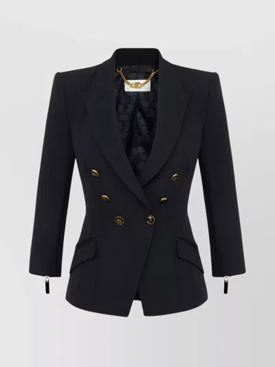 Elisabetta Franchi Tailored Blazer With Padded Shoulders And Peak Lapels In Black