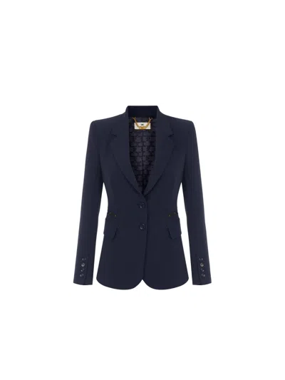 Elisabetta Franchi Tailored Blue Flap-pocket Blazer In Black