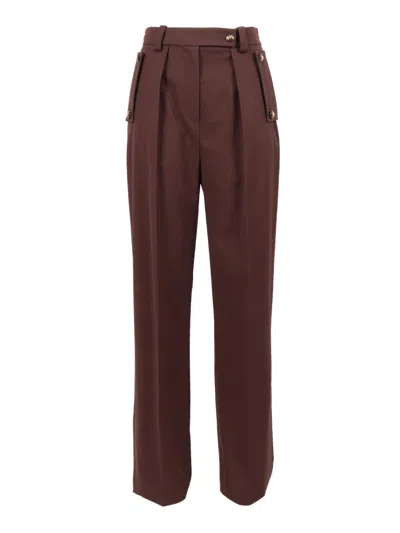 ELISABETTA FRANCHI TAILORED BROWN TROUSERS WITH HIGH WAIST AND DECORATIVE POCKETS