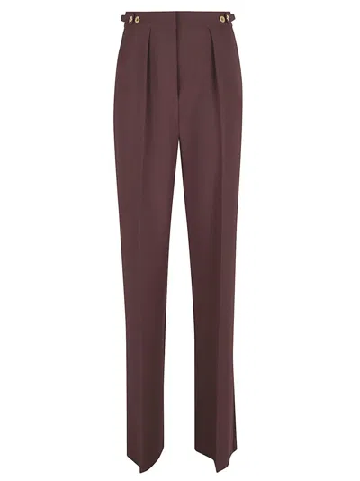Elisabetta Franchi Tailored Crepe Trousers With Gold-tone Embellishments In Purple