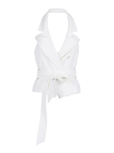 Elisabetta Franchi Tailored Deep V Neck Gilet Vest In White