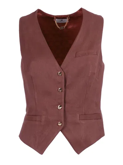 Elisabetta Franchi Tailored Deep V Neck Vest In Brown