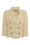Elisabetta Franchi Tailored Double-breasted Blazer With Gold Buttons In Neutral