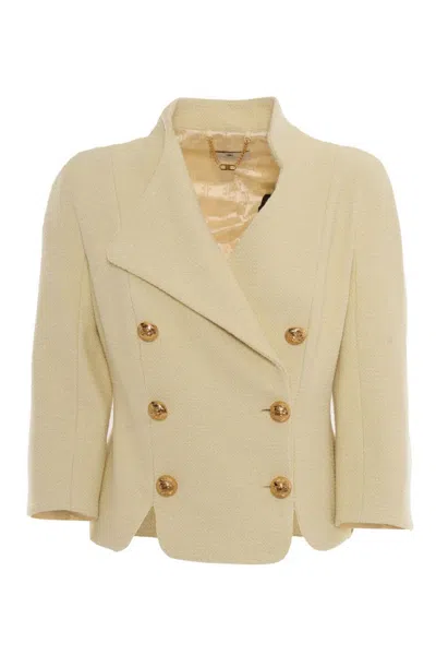 Elisabetta Franchi Tailored Double-breasted Blazer With Gold Buttons In Neutral