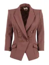 Elisabetta Franchi Tailored Double-breasted Blazer With Gold Accents In Pink