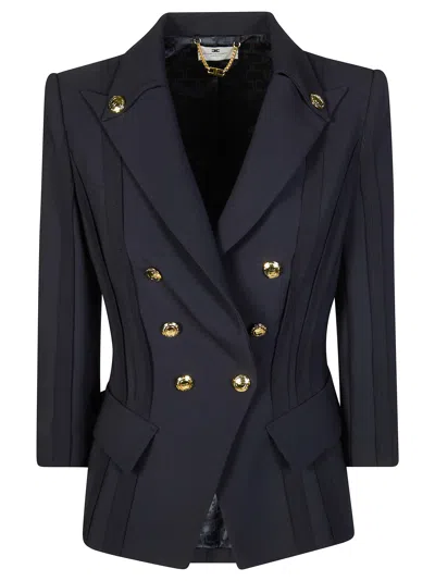 Elisabetta Franchi Tailored Double Breasted Gold Buttons Blazer In White