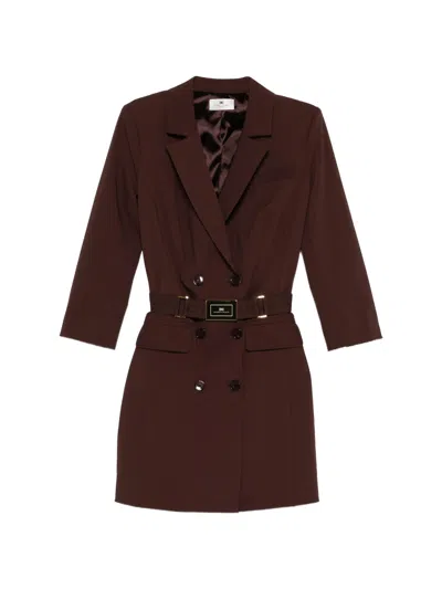 Elisabetta Franchi Tailored Double-breasted Gold-tone Button Dress In Brown