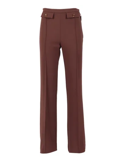 Elisabetta Franchi Tailored High-waist Pants With Decorative Buttons In Brown