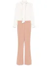 Elisabetta Franchi Beige And White Jumpsuit With Neck Detail In Neutrals