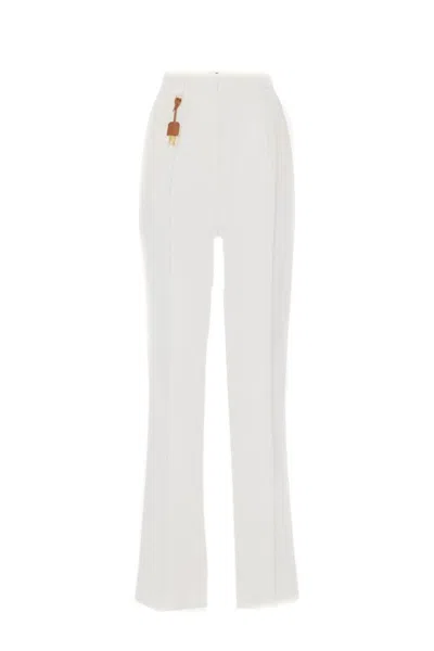 Elisabetta Franchi High-waisted Trousers Wide-leg Design Front Pleats In Beige