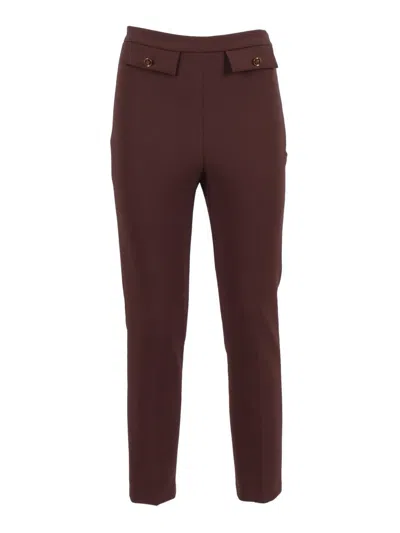 Elisabetta Franchi Tailored High-waisted Trousers With Decorative Flap Pockets In Brown