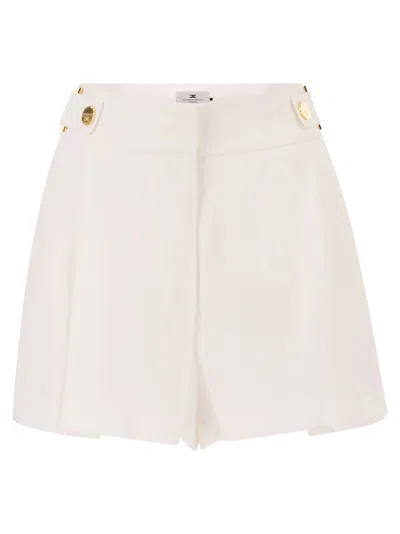 Elisabetta Franchi Tailored High-waisted Shorts With Gold-tone Logo Buttons In White