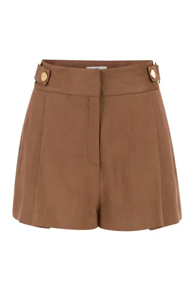 Elisabetta Franchi Tailored High-waisted Shorts With Gold-tone Logo Buttons In Brown