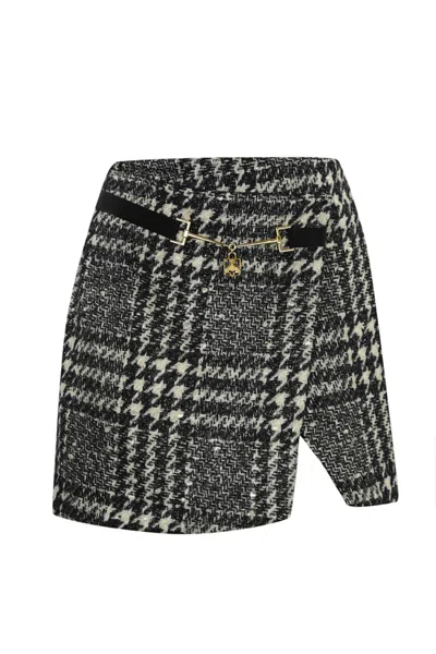 Elisabetta Franchi Tailored Houndstooth Skirt With Gold-tone Embellishment
