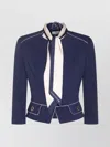 Elisabetta Franchi Tailored Jacket With High Collar And Flap Pockets In Blue
