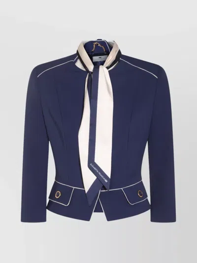 Elisabetta Franchi Tailored Jacket With High Collar And Flap Pockets In Blue