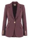 Elisabetta Franchi Burgundy Tailored Blazer With Gold Buttons And Peak Lapels In Purple