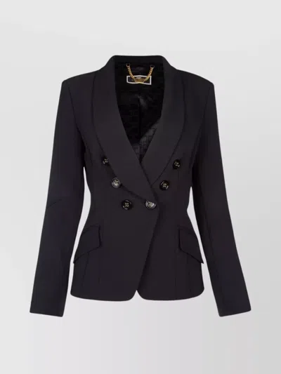 Elisabetta Franchi Tailored Jacket With Structured Shoulders And Flap Pockets In Black