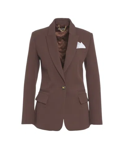 Elisabetta Franchi Tailored Single-button Blazer With Flap Pockets In Brown