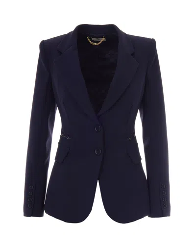 Elisabetta Franchi Tailored Single-breasted Blazer With Chain Detail In Blu Notte