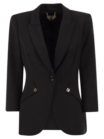Elisabetta Franchi Tailored Single-breasted Blazer With Logo Details In Black