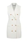Elisabetta Franchi Tailored Sleeveless Dress In Sky-hued Linen-viscose Blend In White