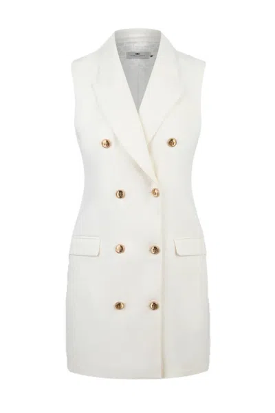 Elisabetta Franchi Tailored Sleeveless Dress In Sky-hued Linen-viscose Blend In White