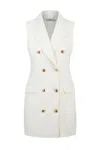 Elisabetta Franchi Tailored Sleeveless Dress In Sky-hued Linen-viscose Blend In Neutral