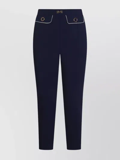 ELISABETTA FRANCHI TAILORED TROUSERS WITH BUTTON DETAILING AND CONTRAST PIPING