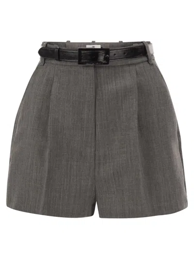 Elisabetta Franchi Tailored Virgin Wool Shorts With Belt In Gray