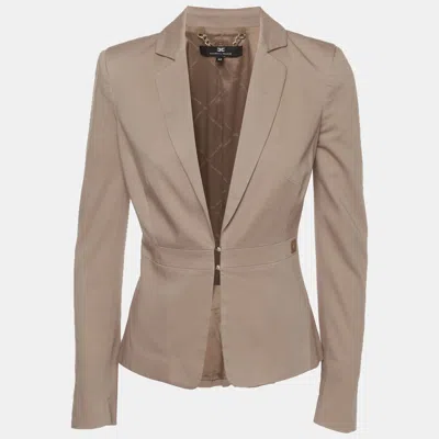 Pre-owned Elisabetta Franchi Tan Cotton Single Breasted Fitted Blazer M In Brown