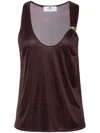 Elisabetta Franchi Embellished Satin Scoop Neck Tank Top In Brown