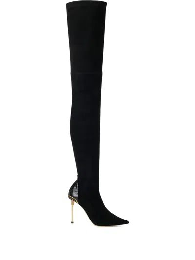Elisabetta Franchi Tapered Toel Leather Boots In Black