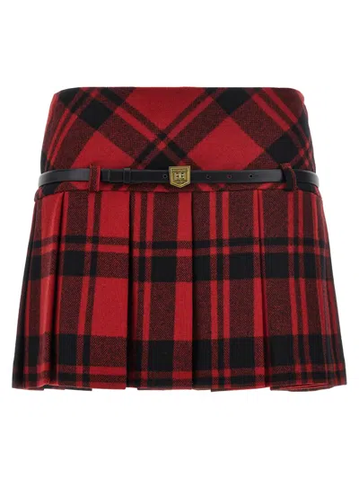 Elisabetta Franchi Multicolor Tartan Belt Skirt