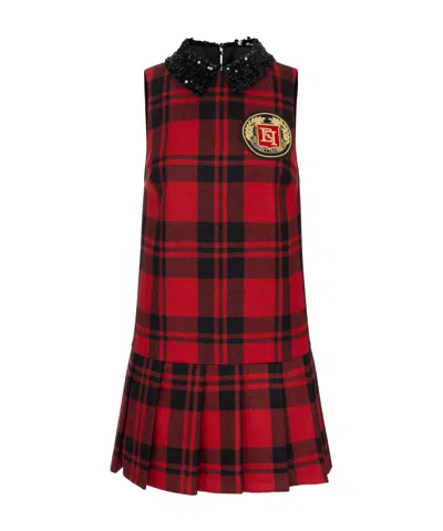 ELISABETTA FRANCHI ELISABETTA FRANCHI EMBROIDERED PATCH TARTAN MINI DRESS