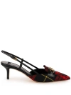 Elisabetta Franchi Black And Red Tartan Slingback Pump In Black