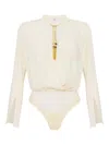 Elisabetta Franchi Bodysuit In Georgette Fabric With Jewel Details In Metallic
